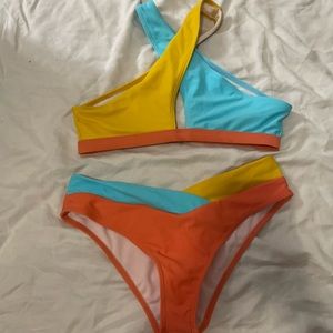 Multi colored cross halter bikini